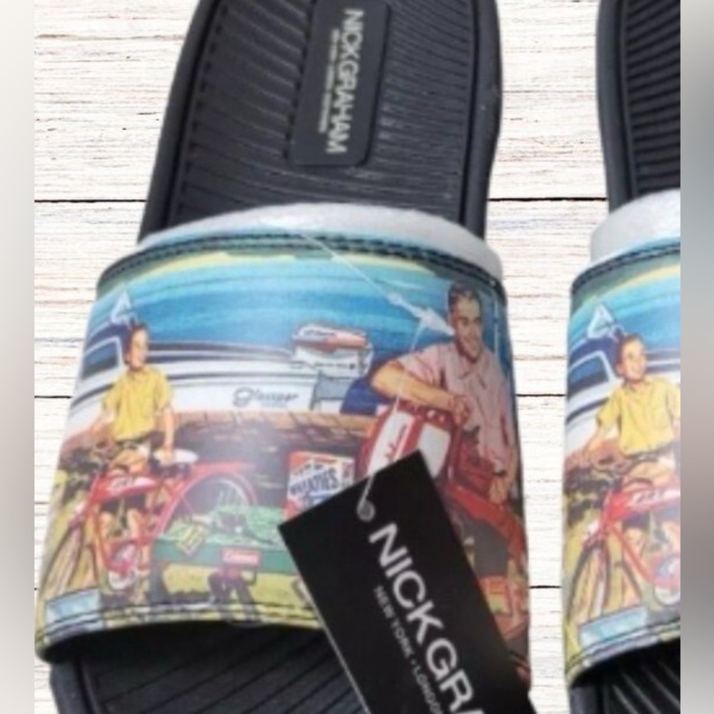 Nick Graham Men's Slides Dane Happy Vintage Like Beach Design Size 11 or 13